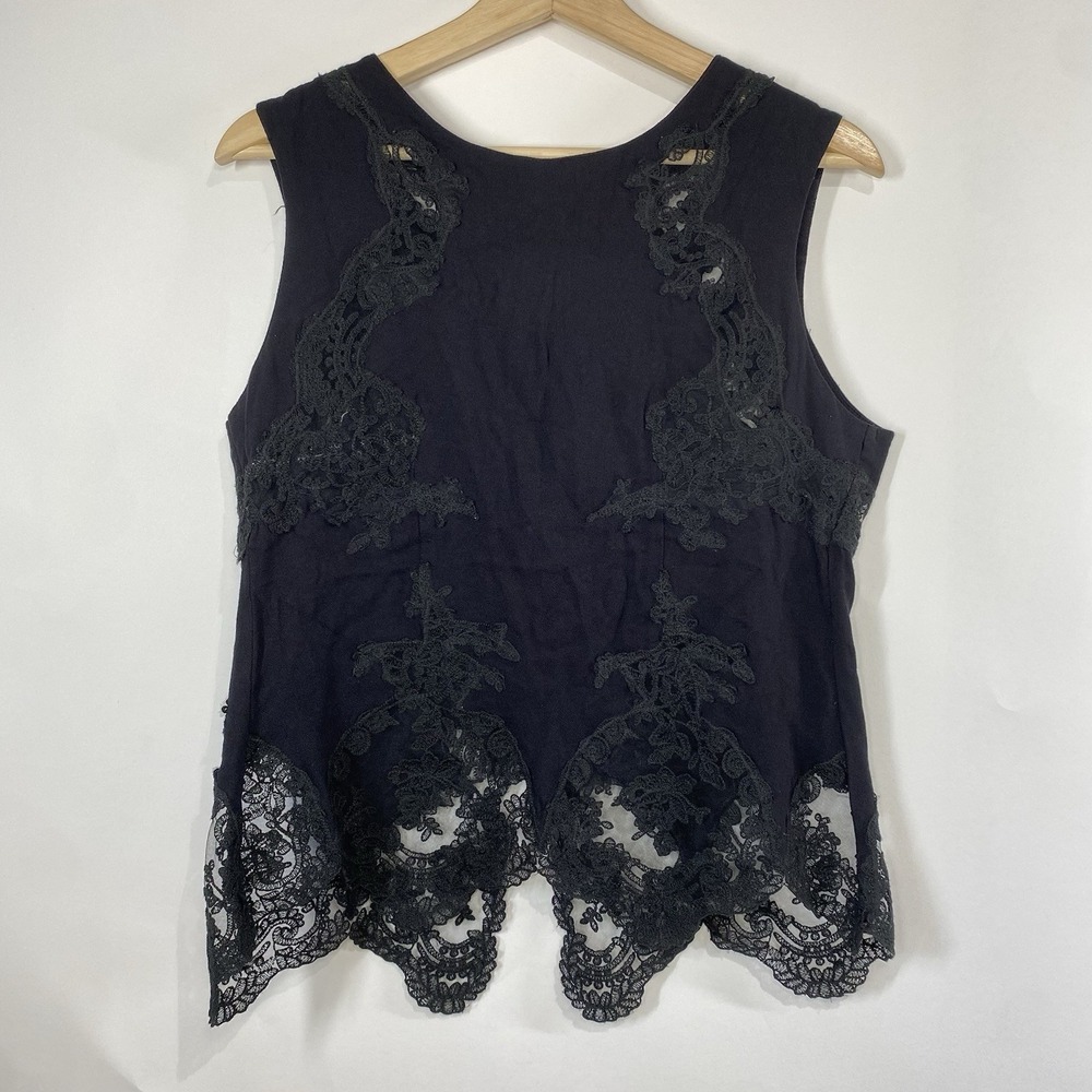 Womens Whimsigoth Black Lace Sheer Asymmetric Sleeveless Top Size M Back Zipper